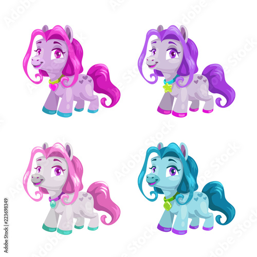 Fotografering Little cute cartoon horses set. Pony princess toys collection.