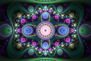 Poster - Abstrct Digital Artwork. Beautiful concentric symmetrical pattern. Technologies of fractal graphics.