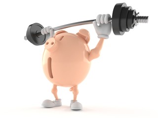 Wall Mural - Piggy bank character lifting heavy barbell