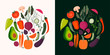 Vegetables cards collection with hand drawn isolated elements, vector design