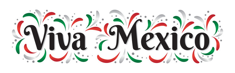 Lettering Viva Mexico traditional mexican holiday phrase. Greeting card with holiday. Vector illistration.