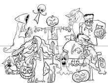 Halloween Holiday Cartoon Scary Characters Coloring Book