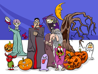 Wall Mural - Halloween holiday cartoon funny characters group