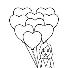 wedding bride in elegant dress with balloons heart