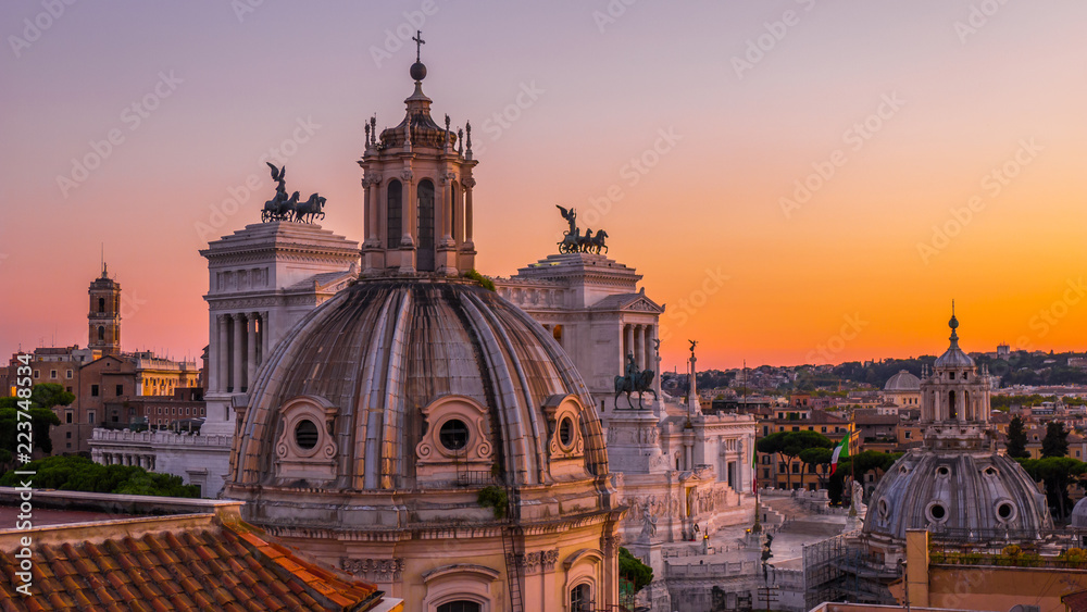Beautiful sunset in Rome in orange, pink, purple and purple colors – a ...