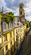 Beautiful view from the roof of the old building on the architecture of Paris, medieval tower of Church of Saint-Sulpice (Saint-Germain, 6th district)