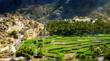 Fototapeta Na drzwi - The beautiful mountain village of Balad Sayt sits in front of green fields in Wadi Bani Awf, Oman