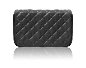 Sticker - Black grid handbag clutch with reflection isolated on white background