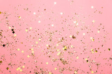 Pink Festive Confetti Background. Bright Background For Celebration Birthday.