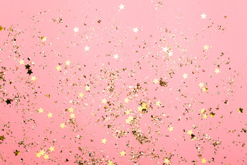 pink festive confetti background. bright background for celebration birthday.
