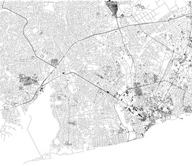 Mappa di Accra, vista satellitare, città, Ghana. Strade. Africa