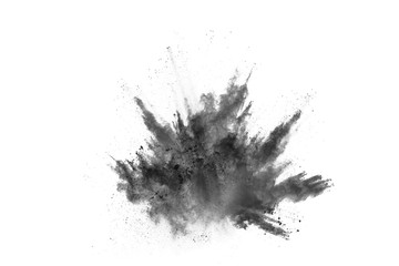 Wall Mural - particles of charcoal on white background,abstract powder splatted on white background,Freeze motion of black powder exploding or throwing black powder.