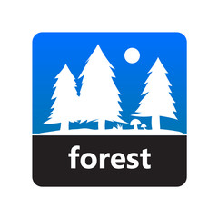 Poster - Forest with trees and sun sign with label for print and digital content