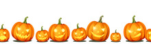 Vector Horizontal Seamless Background With Jack-o'-lanterns (Halloween Pumpkins).