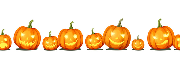 Vector horizontal seamless background with jack-o'-lanterns (Halloween pumpkins).