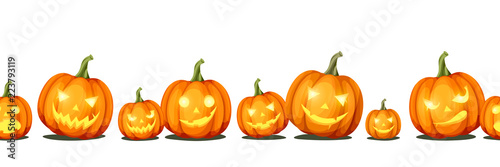 Cuadros en Lienzo Vector horizontal seamless background with jack-o'-lanterns (Halloween pumpkins)
