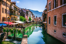 Annecy Old Town Cityscape And Thiou River View And Bridge