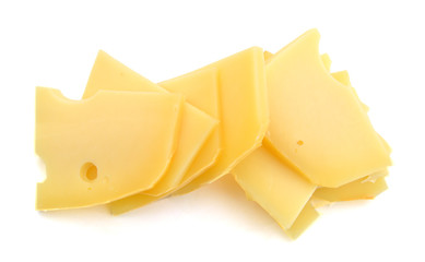 Slice cheese on white background