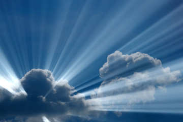 Wall Mural - sunbeam through the haze on blue sky