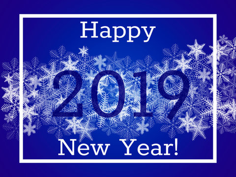 2019 year with snowflakes. Inscription Happy New Year. Vector illustration