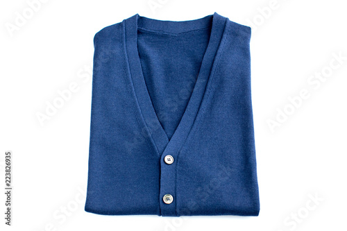 Fotomural folded Blue sweater isolated on white background. Top view