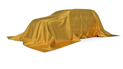 Wall Mural - golden silk covered SUV car concept. 3d illustration