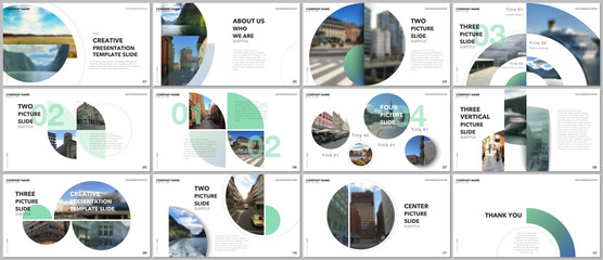 Wall Mural - Minimal presentations design, portfolio vector templates with circle elements on white background. Multipurpose template for presentation slide, flyer leaflet, brochure cover, report, marketing.