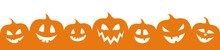 Concept Of Halloween Banner With Pumpkins. Vector.