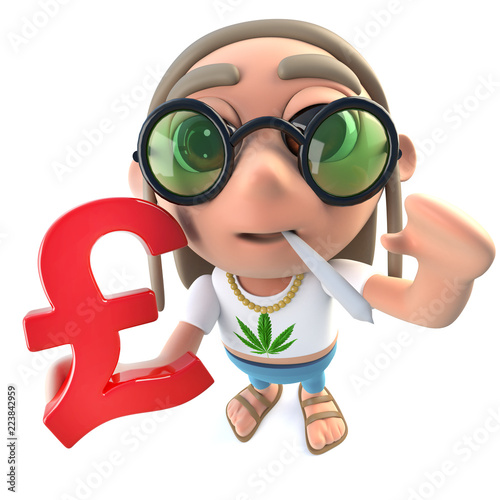 Funny Cartoon Hippy Stoner Character Holding A Uk Pounds Currency Funny Cartoon Hippy Stoner Character Holding A Uk Pounds Currency Symbol