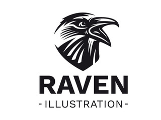 Wall Mural - raven bird head - vector illustration, logo, emblem black and white, one color.