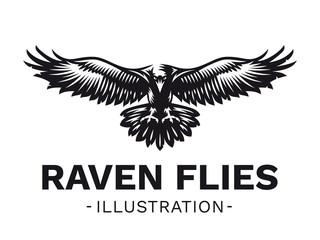 Wall Mural - raven bird in front - vector illustration, logo, emblem black and white, one color.
