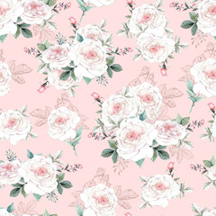  Beautiful watercolor pattern with peony and rose flowers. Pattern with