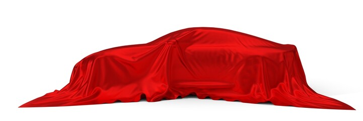 Canvas Print - red silk covered sport car concept. 3d illustration