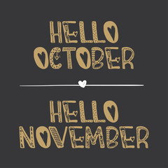 Wall Mural - decorative lettering collection Hello october and Hello november .