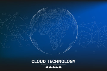 Poster - World Globe with cloud icon polygon dot connected line. Concept of cloud computing network technology,server, Storage and data