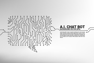 Poster - talk bubble icon with dot and line connections with circuit board graphic style. concept of communication network.