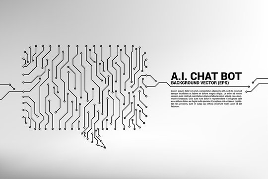 talk bubble icon with dot and line connections with circuit board graphic style. concept of communication network.