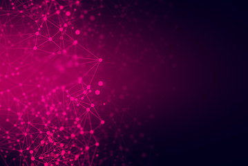 Poster - world of particle star abstract ai tech neon glow wave futuristic network background illustration, cyber space time, system of galaxy, light stream of data hologram