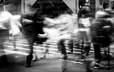 Wall Mural - Pedestrians crossing the street on Hong Kong, Black & White style