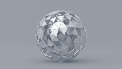 Poster - Abstract 3d rendering of geometric shape. Modern looped animation background with polygonal sphere. Seamless motion design. 4k UHD