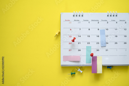 close up of calendar on the yellow background, planning for business meeting or Fototapet