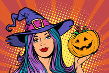 Happy Halloween Witch With Pumpkin