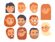 Eemotion vector people faces cartoon emotions avatar illustration. Woman and man emoji face icons and emoji face cute symbols. Human people emoji face happy emoji facial character symbols