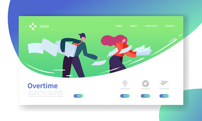 Poster - time management landing page template. overtime website layout with flat people characters rushing. 