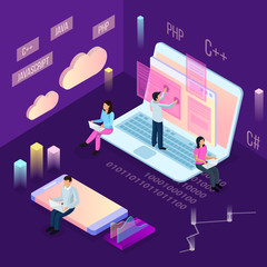 Sticker - Laptop Programming Isometric Composition