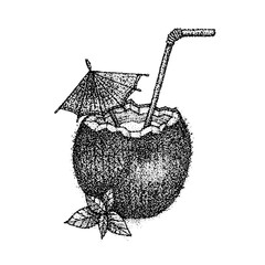 Sticker - Dotwork Coconut Cocktail