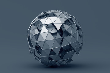 Poster - Abstract 3d rendering of polygonal sphere. Geometric shape, futuristic modern background design for poster, cover, branding, banner, placard.