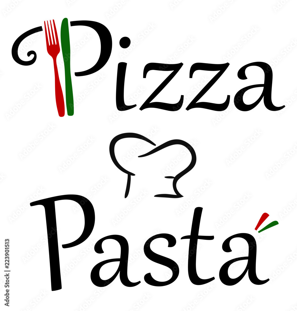 Pizza and Pasta Restaurant Logo with Knife and Fork and Italian Colors ...