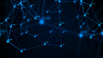 Fototapete - Big data visualization. Technology block chain concept. Futuristic infographic. 3D Rendering. Network connection.