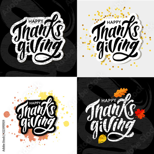 Fotografia, Obraz Happy Thanksgiving lettering Calligraphy Brush Text Holiday Vector Sticker Gold